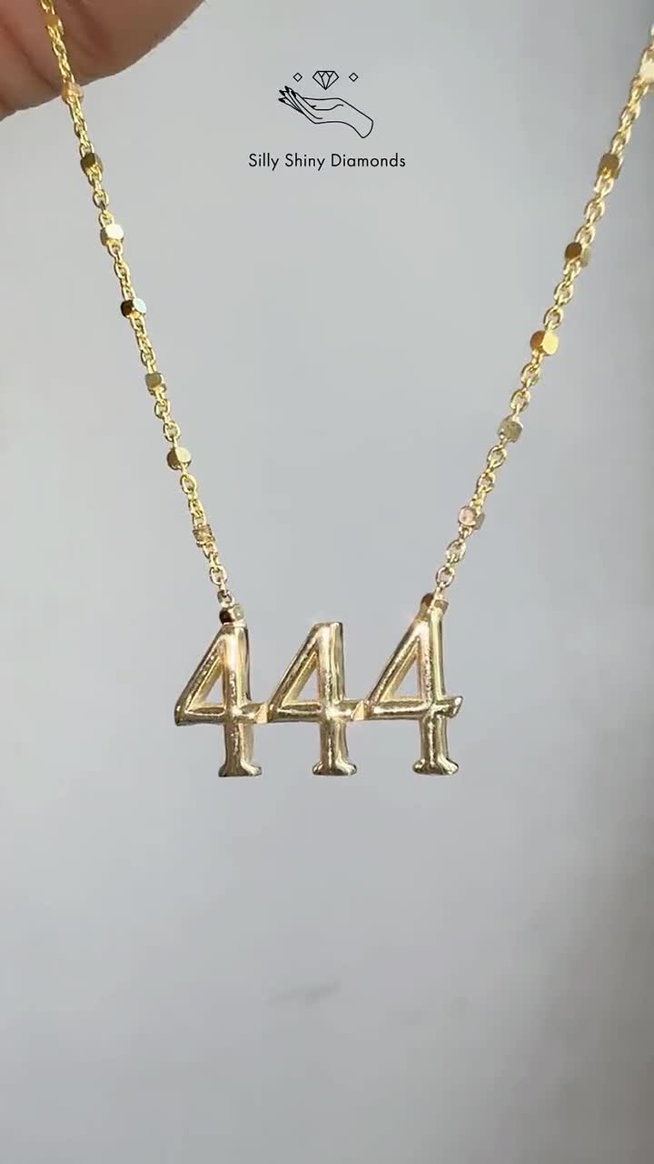 Gold 444 Angel Number Necklace, Beaded Chain, Spiritual Protection